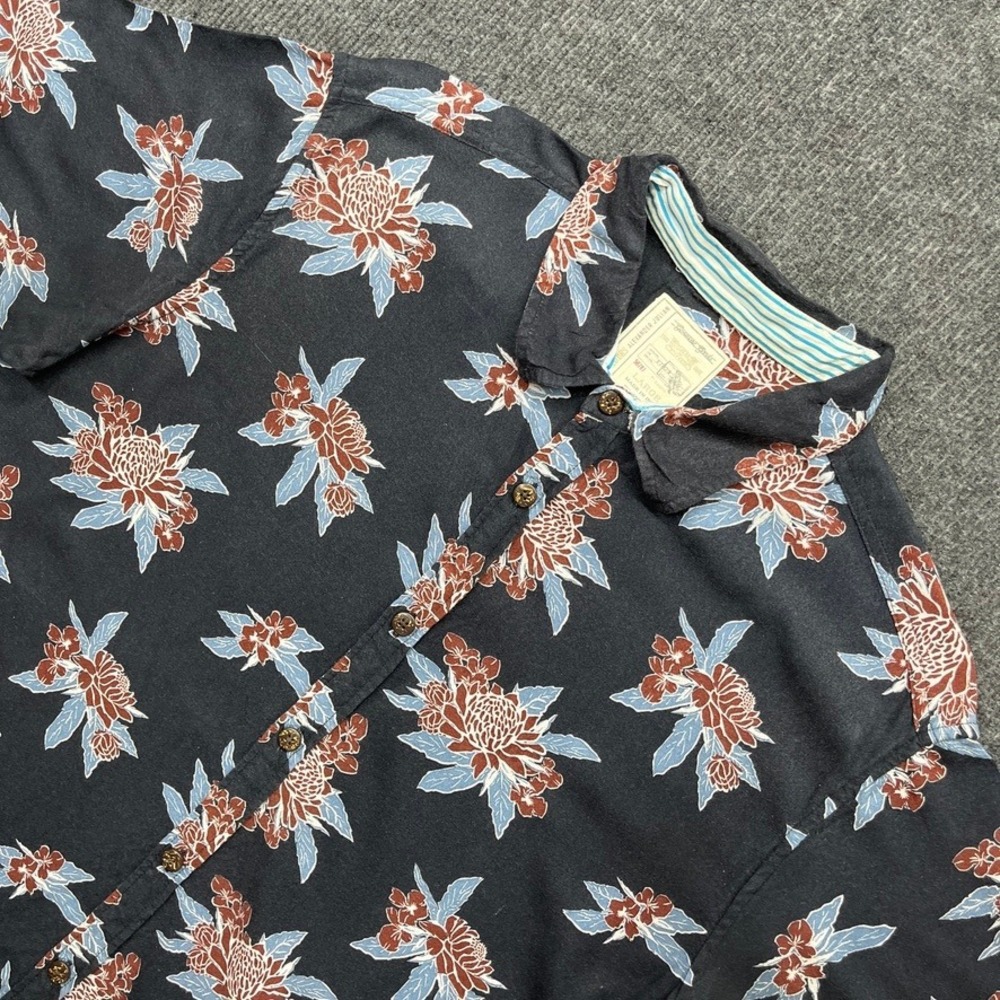 Colours Alexander Julian Mens Large Navy Floral Viscose Short Sleeve Shirt Boho
